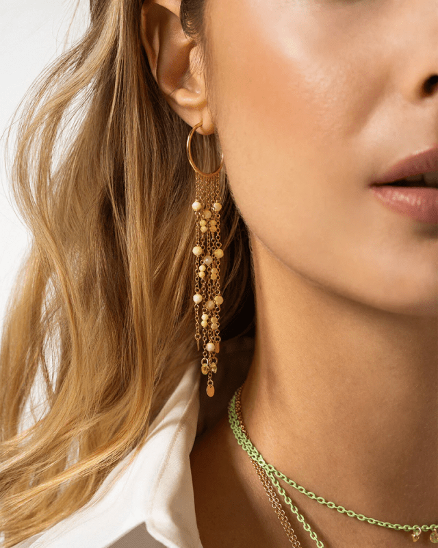 Mono-Orecchino Hoop Con Catene E Pendenti Lime - or-031 m3 v au